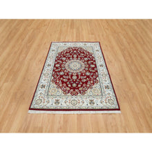 Load image into Gallery viewer, 4&#39;7&quot;x6&#39;8&quot; Burgundy Red, Nain with Center Medallion Flower Design, 250 KPSI, Organic Wool, Hand Knotted, Oriental Rug FWR392076
