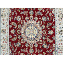 Load image into Gallery viewer, 4&#39;7&quot;x6&#39;8&quot; Burgundy Red, Nain With Center Medallion Flower Design, 250 Kpsi, Organic Wool, Hand Knotted, Oriental Rug FWR392076