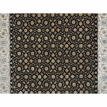 Load image into Gallery viewer, 4&#39;1&quot;x6&#39; Eerie Black, Hand Knotted Herati With All Over Fish Mahi Design, 250 Kpsi Densely Woven, 100% Wool, Oriental Rug FWR392088