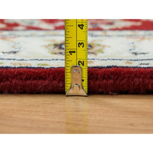 2'7"x10'5" Cherry Red, Hand Knotted Nain With All Over Flower Design, 250 Kpsi Extra Soft Wool, Runner Oriental Rug FWR392214