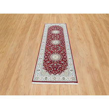 Load image into Gallery viewer, 2&#39;7&quot;x8&#39; Burgundy Red, Nain With Center Medallion Flower Design, 250 Kpsi, Soft Wool, Hand Knotted, Runner Oriental Rug Rug FWR392226