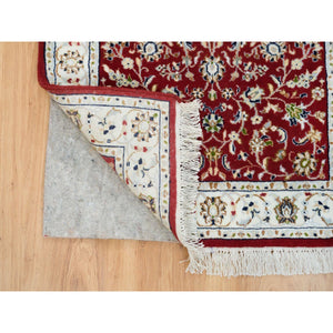 2'8"x6'8" Cherry Red, 250 Kpsi Pure Wool, Hand Knotted Nain With All Over Flower Design, Runner Oriental Rug FWR392274