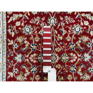 2'8"x6'8" Cherry Red, 250 Kpsi Pure Wool, Hand Knotted Nain With All Over Flower Design, Runner Oriental Rug FWR392274
