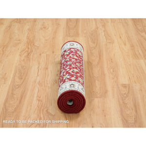 2'8"x6'8" Cherry Red, 250 Kpsi Pure Wool, Hand Knotted Nain With All Over Flower Design, Runner Oriental Rug FWR392274