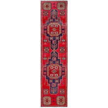 Load image into Gallery viewer, 2&#39;3&quot;x9&#39;3&quot; Crimson Red, Vintage Persian Tabriz with Geometric Pattern, Worn and Distressed, 100% Wool, Hand Knotted, Cropped Thin, Even Wear, Sides and Ends Professionally Secured, Good Condition, Narrow Runner, Oriental Rug Sh653 FWR3918