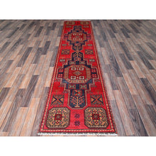 Load image into Gallery viewer, 2&#39;3&quot;x9&#39;3&quot; Crimson Red, Vintage Persian Tabriz With Geometric Pattern, Worn And Distressed, 100% Wool, Hand Knotted, Cropped Thin, Even Wear, Sides And Ends Professionally Secured, Good Condition, Narrow Runner, Oriental Rug FWR3918
