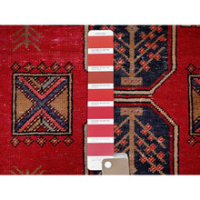 Load image into Gallery viewer, 2&#39;3&quot;x9&#39;3&quot; Crimson Red, Vintage Persian Tabriz With Geometric Pattern, Worn And Distressed, 100% Wool, Hand Knotted, Cropped Thin, Even Wear, Sides And Ends Professionally Secured, Good Condition, Narrow Runner, Oriental Rug FWR3918