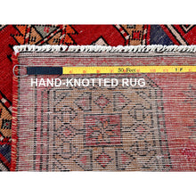 Load image into Gallery viewer, 2&#39;3&quot;x9&#39;3&quot; Crimson Red, Vintage Persian Tabriz With Geometric Pattern, Worn And Distressed, 100% Wool, Hand Knotted, Cropped Thin, Even Wear, Sides And Ends Professionally Secured, Good Condition, Narrow Runner, Oriental Rug FWR3918