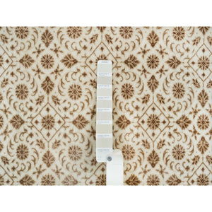 6'3"x6'3" Ivory, Densely Woven Organic Wool, Hand Knotted Herati With All Over Fish Mahi Design, 250 Kpsi, Round Oriental Rug FWR392406