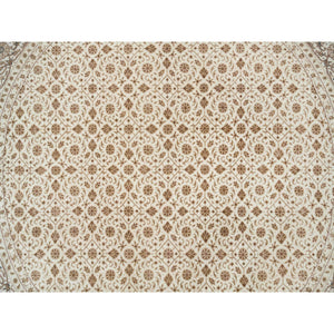 6'3"x6'3" Ivory, Densely Woven Organic Wool, Hand Knotted Herati With All Over Fish Mahi Design, 250 Kpsi, Round Oriental Rug FWR392406