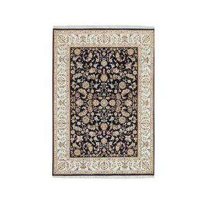 4'8"x6'9" Midnight Blue, Nain All Over Flower Design, 250 KPSI, Hand Knotted, 100% Wool, Oriental Rug FWR392448