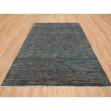 Load image into Gallery viewer, 8&#39;x10&#39;2&quot; Colorful, Modern Striae Design Soft Pile, Wool And Sari Silk Hand Knotted, Oriental Rug FWR392490
