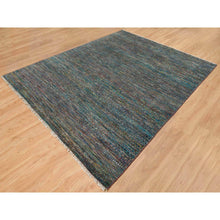 Load image into Gallery viewer, 8&#39;x10&#39;2&quot; Colorful, Modern Striae Design Soft Pile, Wool and Sari Silk Hand Knotted, Oriental Rug FWR392490