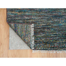 Load image into Gallery viewer, 8&#39;x10&#39;2&quot; Colorful, Modern Striae Design Soft Pile, Wool and Sari Silk Hand Knotted, Oriental Rug FWR392490