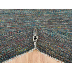 8'x10'2" Colorful, Modern Striae Design Soft Pile, Wool and Sari Silk Hand Knotted, Oriental Rug FWR392490