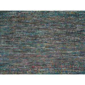 8'x10'2" Colorful, Modern Striae Design Soft Pile, Wool and Sari Silk Hand Knotted, Oriental Rug FWR392490