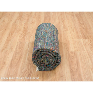 8'x10'2" Colorful, Modern Striae Design Soft Pile, Wool and Sari Silk Hand Knotted, Oriental Rug FWR392490