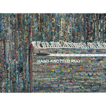 Load image into Gallery viewer, 8&#39;x10&#39;2&quot; Colorful, Modern Striae Design Soft Pile, Wool and Sari Silk Hand Knotted, Oriental Rug FWR392490
