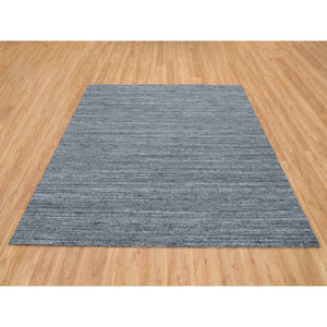 8'1"x8'1" Arsenic Gray, Modern Striae Design Soft Pile, Natural Wool Hand Loomed, Square Oriental Rug FWR392496