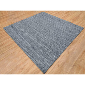 8'1"x8'1" Arsenic Gray, Modern Striae Design Soft Pile, Natural Wool Hand Loomed, Square Oriental Rug FWR392496