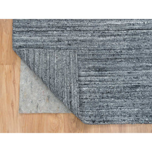 8'1"x8'1" Arsenic Gray, Modern Striae Design Soft Pile, Natural Wool Hand Loomed, Square Oriental Rug FWR392496