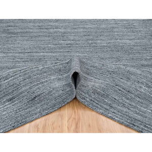 8'1"x8'1" Arsenic Gray, Modern Striae Design Soft Pile, Natural Wool Hand Loomed, Square Oriental Rug FWR392496