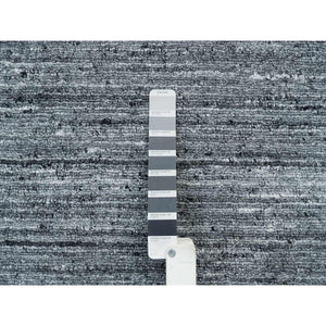 8'1"x8'1" Arsenic Gray, Modern Striae Design Soft Pile, Natural Wool Hand Loomed, Square Oriental Rug FWR392496