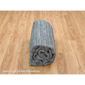 8'1"x8'1" Arsenic Gray, Modern Striae Design Soft Pile, Natural Wool Hand Loomed, Square Oriental Rug FWR392496