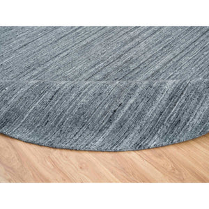 12'x12' Arsenic Gray, Hand Loomed Modern Striae Design, Soft Pile Organic Wool, Round Oriental Rug FWR392502