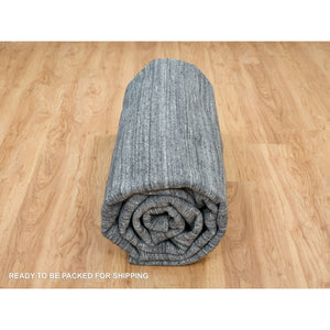 12'x12' Arsenic Gray, Hand Loomed Modern Striae Design, Soft Pile Organic Wool, Round Oriental Rug FWR392502
