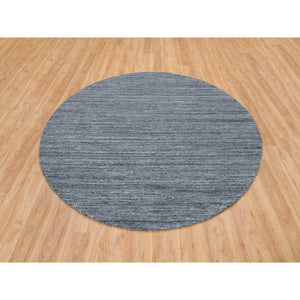 8'x8' Arsenic Gray, Modern Striae Design Soft Pile, All Wool Hand Loomed, Round Oriental Rug FWR392520
