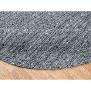 8'x8' Arsenic Gray, Modern Striae Design Soft Pile, All Wool Hand Loomed, Round Oriental Rug FWR392520