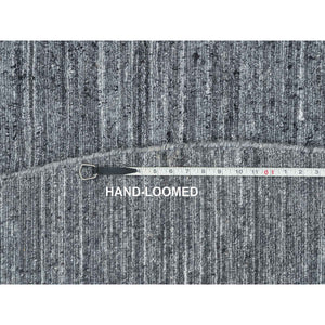 8'x8' Arsenic Gray, Modern Striae Design Soft Pile, All Wool Hand Loomed, Round Oriental Rug FWR392520