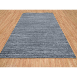 10'3"x14' Arsenic Gray, Pure Wool Hand Loomed, Modern Striae Design Soft Pile, Oriental Rug FWR392526