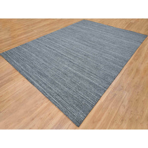 10'3"x14' Arsenic Gray, Pure Wool Hand Loomed, Modern Striae Design Soft Pile, Oriental Rug FWR392526