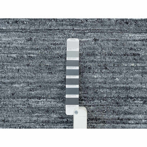 10'3"x14' Arsenic Gray, Pure Wool Hand Loomed, Modern Striae Design Soft Pile, Oriental Rug FWR392526