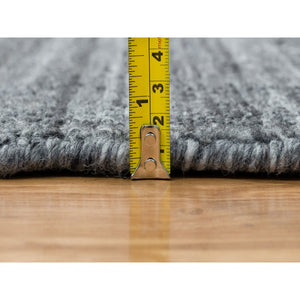 10'3"x14' Arsenic Gray, Pure Wool Hand Loomed, Modern Striae Design Soft Pile, Oriental Rug FWR392526