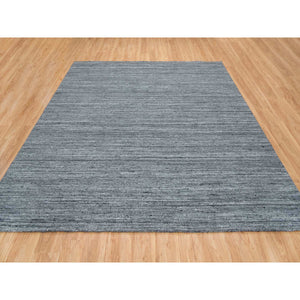 10'1"x10'1" Arsenic Gray, Soft Wool Hand Loomed, Modern Striae Design Soft Pile, Square Oriental Rug FWR392532