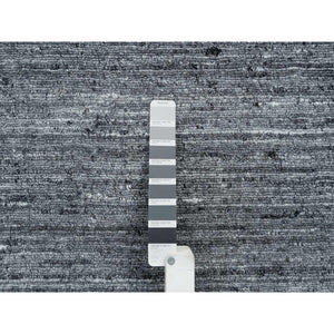 10'1"x10'1" Arsenic Gray, Soft Wool Hand Loomed, Modern Striae Design Soft Pile, Square Oriental Rug FWR392532