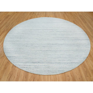 12'x12' Ivory, Natural Wool Hand Loomed, Plain Modern Striae Design Soft Pile, Round Oriental Rug FWR392556