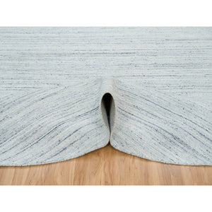 12'x12' Ivory, Natural Wool Hand Loomed, Plain Modern Striae Design Soft Pile, Round Oriental Rug FWR392556