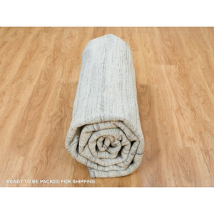 12'x12' Ivory, Natural Wool Hand Loomed, Plain Modern Striae Design Soft Pile, Round Oriental Rug FWR392556
