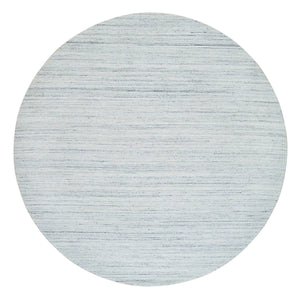 10'x10' Ivory, Hand Loomed Plain Modern Striae Design, Soft Pile Pure Wool, Round Oriental Rug FWR392586