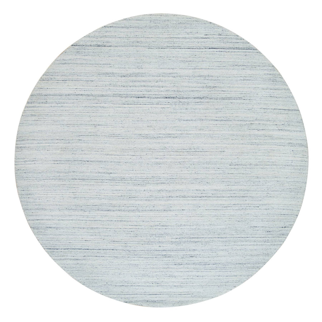 10'x10' Ivory, Hand Loomed Plain Modern Striae Design, Soft Pile Pure Wool, Round Oriental Rug FWR392586