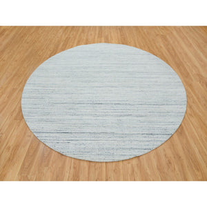 10'x10' Ivory, Hand Loomed Plain Modern Striae Design, Soft Pile Pure Wool, Round Oriental Rug FWR392586