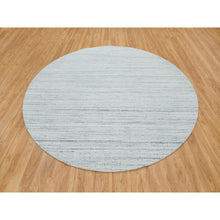 Load image into Gallery viewer, 10&#39;x10&#39; Ivory, Hand Loomed Plain Modern Striae Design, Soft Pile Pure Wool, Round Oriental Rug FWR392586