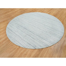 Load image into Gallery viewer, 10&#39;x10&#39; Ivory, Hand Loomed Plain Modern Striae Design, Soft Pile Pure Wool, Round Oriental Rug FWR392586