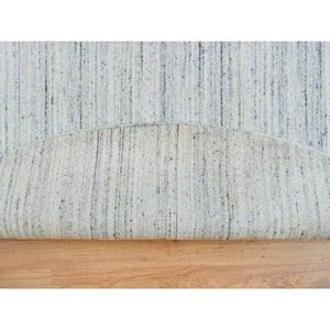 10'x10' Ivory, Hand Loomed Plain Modern Striae Design, Soft Pile Pure Wool, Round Oriental Rug FWR392586
