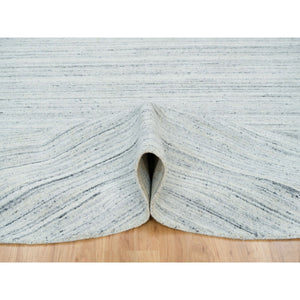 10'x10' Ivory, Hand Loomed Plain Modern Striae Design, Soft Pile Pure Wool, Round Oriental Rug FWR392586