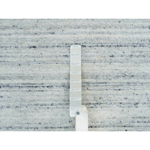 10'x10' Ivory, Hand Loomed Plain Modern Striae Design, Soft Pile Pure Wool, Round Oriental Rug FWR392586